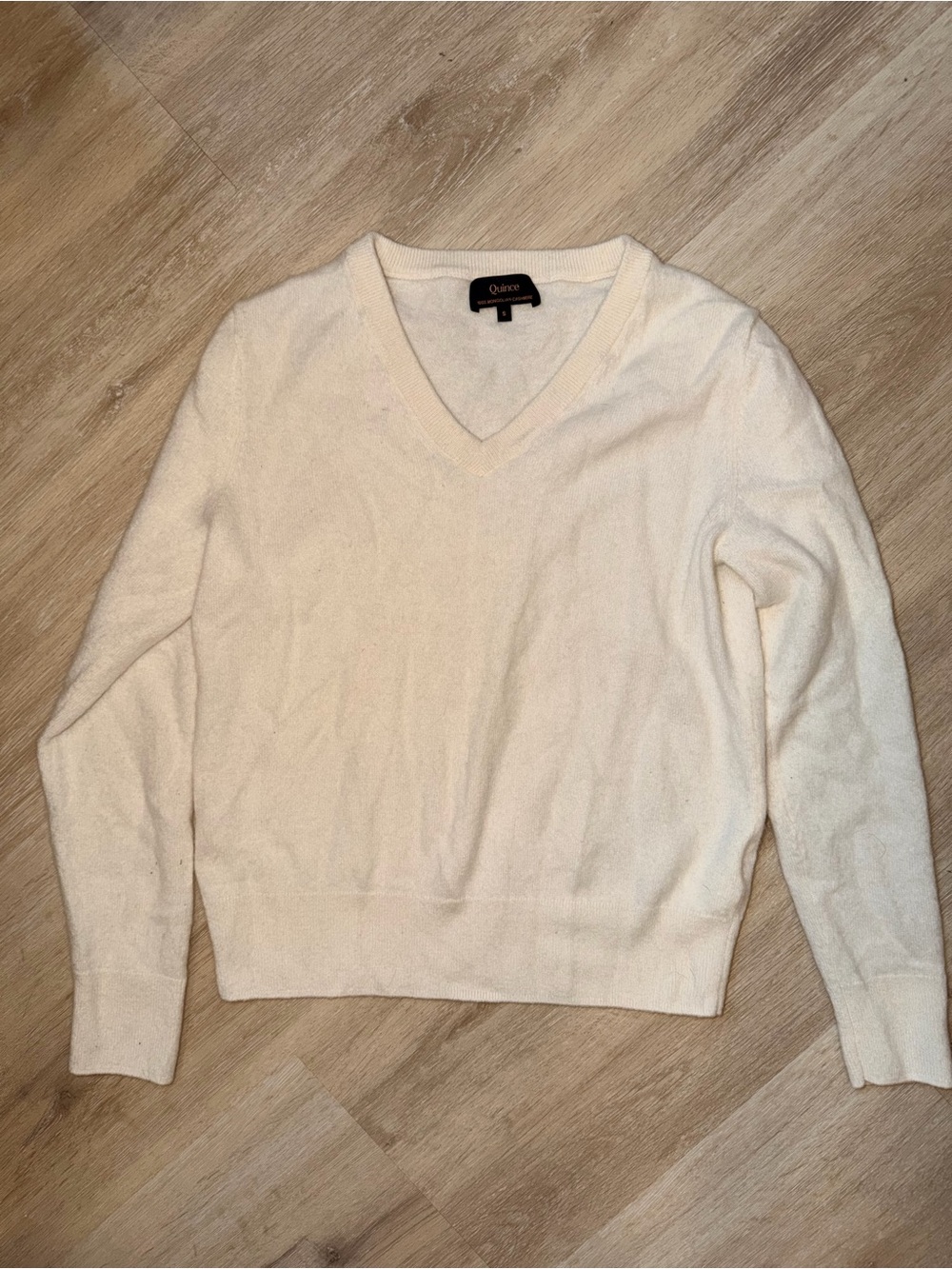 Quince 100% Mongolian Cashmere Ivory V Neck Sweater Women's Cream Size S
